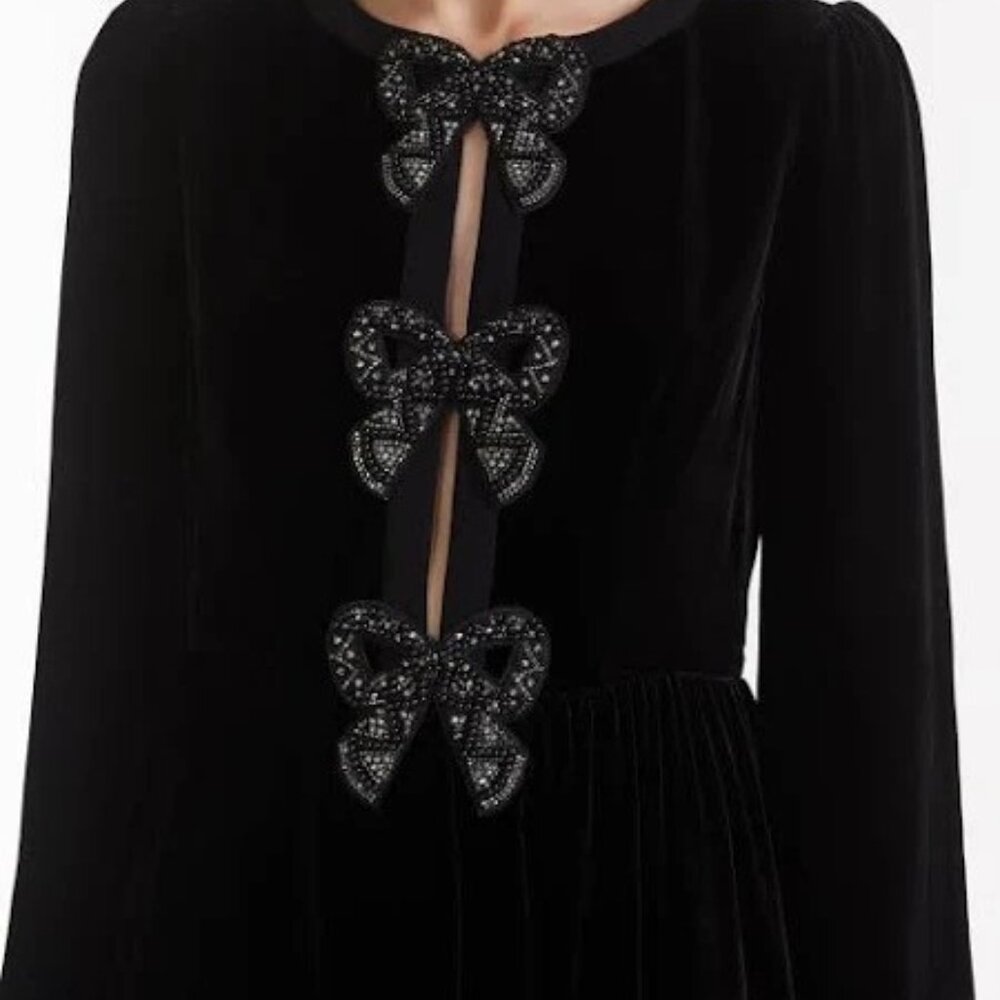 Saloni Camille Bow Embellished Velvet Midi Dress - Picture 4 of 5